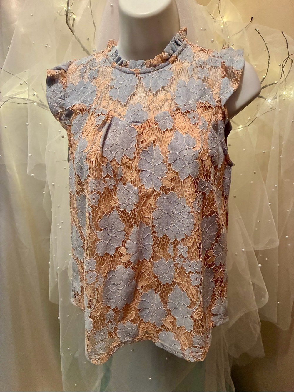 Monteau Peach Underlayer with Light Blue Floral Lace Camisole